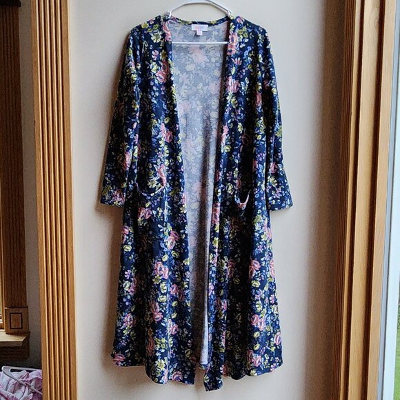 LuLaRoe Floral Long Open Cardigan Jersey Size Small - Picture 1 of 14